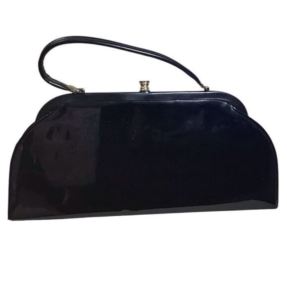 Vintage Admiral Women Patent Leather Geometrical Frame Wrist Handbag 50’s-60’s - Picture 2 of 9